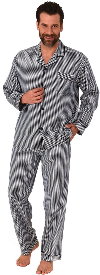 Geweven herenpyjama, doorknooppyjama met strepen