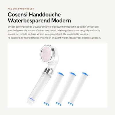 Dailygoods- Handdouche Hoge Druk - Waterbesparend - Douchekop met 3 Filters - Microgaatjes - Schokbestendig - Lichtgewicht