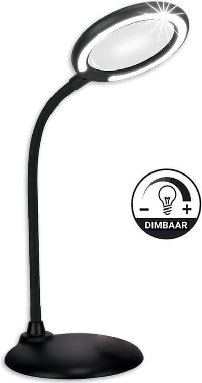 Wilberg Loeplamp met LED Verlichting - Tafel Loeplamp - Dimbaar - Diamond Painting Accessoire - Borduurlamp - Bureaulamp Led - Vergrootglas: 5X - 28LED - Zwart - 46CM