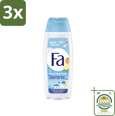 3 x Fa - Douchegel - Mediterranean Jewels Santorini - Verfrissend & Hydraterend - Verzachtend - 250 ml - Grootverpakking - Douchegel Santorini - Verfrissend - Hydraterend - Verzachtend - Mediterrane Geur
