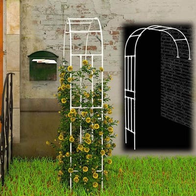 Metalen Halfboog Tuinboog, Rozenboog Prieel, Boogconstructie, Klimrek Voor Klimplanten Zoals Rozen, Rozenrek, Tuinroos, Pergola, Klimrek, Weerbestendig, Gazon, Tuin, Achtertuin, Terras, Wit, 280 X 24