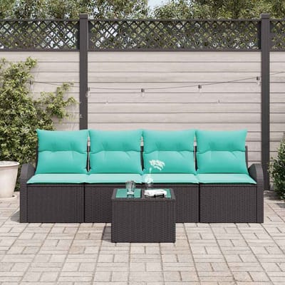 vidaXL - Tuinbank - Set - 5 - st - 4-Aantal - zitplaatsen - Zwart - en - Turkoois