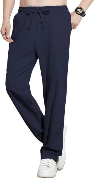 Livano Linnen Broek Heren - Zomerbroek - Volwassenen - Lange Broek - Pantalon - Strandbroek - Zomer - Ibiza Stijl - Marineblauw - Maat S