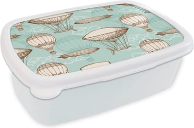Broodtrommel Wit - Lunchbox - Brooddoos - Vintage - Luchtballon - Kinderen - Patronen - 18x12x6 cm - Volwassenen