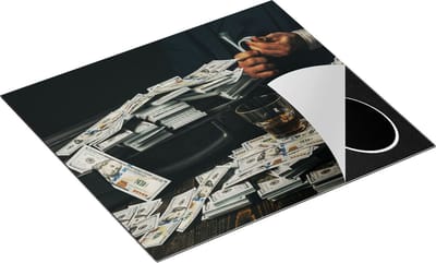 Chefcare Inductie Beschermer Dollar Geld Briefjes op Tafel van de Maffia - 60x50 cm - Afdekplaat Inductie - Kookplaat Beschermer - Inductie Mat