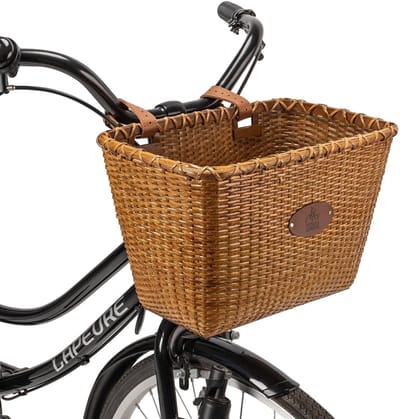 Dailygoods- Fietsmand Robuust Design - Fietsmand Voorop - Handgemaakte Rattan - Houten Onderlaag - Draagcapaciteit 6 kg - Afmetingen 30,5 x 19 x 22,5 cm - Fietsmandje
