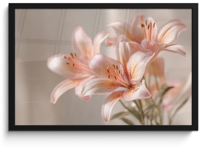 Poster in lijst - Fotolijst 60x40 cm - Posters - Lelies - Meeldraden - Roze - Wazig - Posterlijst zwart - Decoratie - Wanddecoratie woonkamer - Muurdecoratie slaapkamer