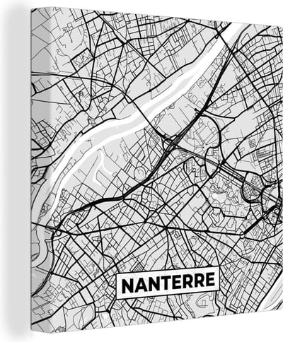 Canvas Schilderij Nanterre - Plattegrond - Frankrijk - Kaart - Stadskaart - 20x20 cm - Wanddecoratie