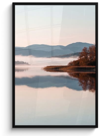 Poster in lijst - Fotolijst 80x120 cm - Posters - Water - Bomen - Mistlaag - Posterlijst zwart - Decoratie - Wanddecoratie woonkamer - Muurdecoratie slaapkamer