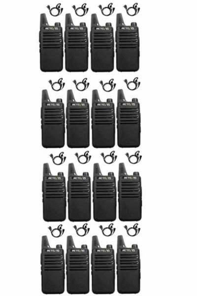 Set van 16 Retevis RT622 vergunning vrije UHF mini portofoons met G-shape oortje
