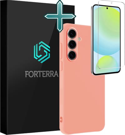 Hoesje Met Screenprotector - Geschikt voor Samsung Galaxy S24 FE - Sterk & Shockproof - Telefoon Hoes - Back Cover - Siliconen Case - Perzik