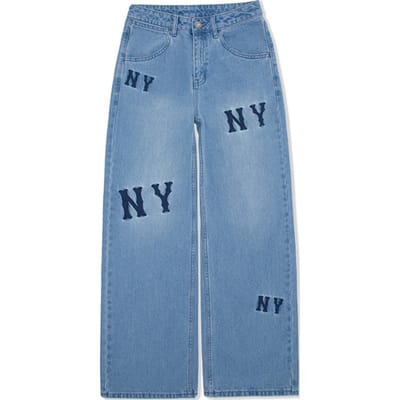 MLB New York Yankees Bloemig Letter Comfortabel Veelzijdig Wijde Pijpen Jeans Dames onderkleding Lichtblauw 3FDPG0351-50BLL L gray
