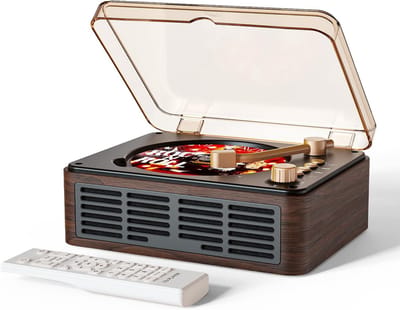 CD-speler met Bluetooth-luidsprekers, nostalgische retro draagbare CD-speler voor thuis, houten muziekspeler, FM-radio voor thuis, bedraad en met afstandsbediening - walnootbruin