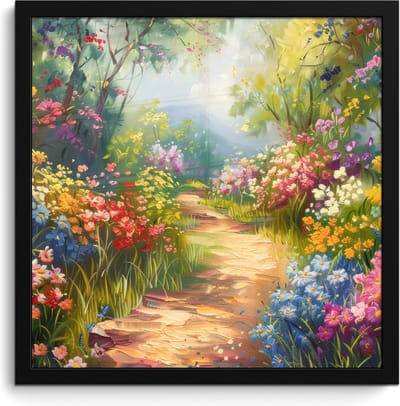 Poster in lijst - Fotolijst 40x40 cm - Posters - Natuur - Landschap - Bloemen - Kleurrijk - Posterlijst zwart - Decoratie - Wanddecoratie woonkamer - Muurdecoratie slaapkamer