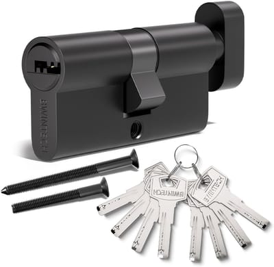 Bwintech 80mm (40T/40) Black Zinc Alloy Euro Cylinder Lock, Door Rod Lock, Key Key with 8 Horizontal Dimple Keys, High - ShopVlot