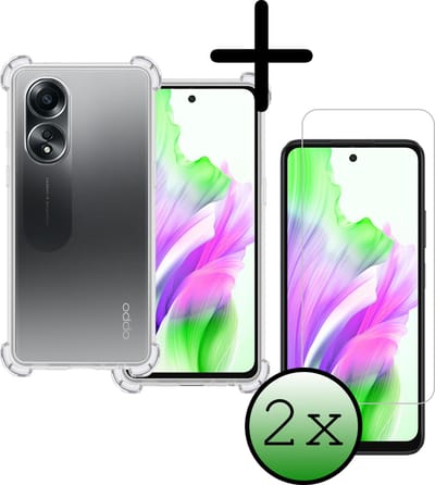 Hoesje Met Screenprotector - 2 Stuks - Geschikt voor OPPO A58 - Sterk & Shockproof - Siliconen Case - Back Cover - Telefoon Hoes - Shock Proof - Transparant