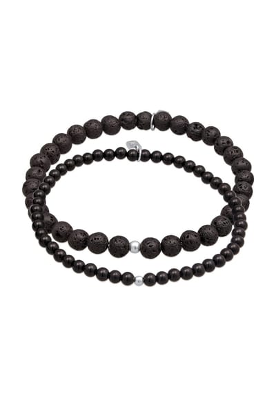 KUZZOI - Armband - Heren Set zwart met lava en onyx in 925 sterling zilver - Heren