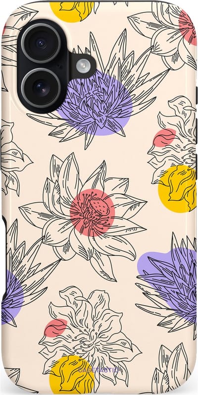 Casetastic hoesje geschikt voor Apple iPhone 17 - MagSafe - Dubbellaagse bescherming - Bloemenschets - Fashion Case - Crème Zilver Lavendel
