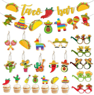 Mexicaanse feestdecoratie 23 stuks - Fiesta versiering - Cactus banner en taarttopper - Perfect voor Cinco de Mayo - ShopVlot