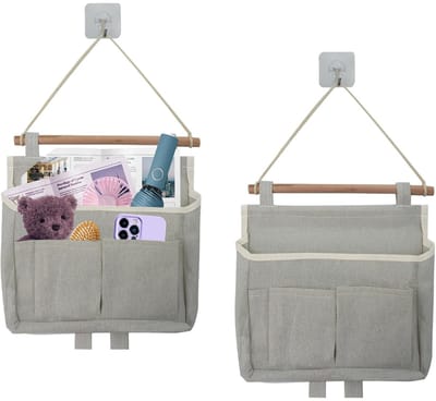 Dailygoods - Grijze opbergtas voor aan de muur, waterdichte linnen stof hangende opslag, opvouwbare wandorganizer opbergtas voor keuken, slaapkamer, slaapzaal, wandorganisatoren en opslag met 2 haken
