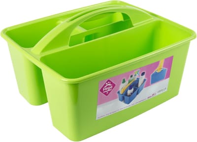 Hega Hogar opbergbox/opbergmand - groen - met handvat - 6 liter - kunststof - 31 x 26,5 x 18 cm - voor schoonmaakspullen