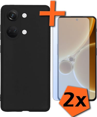 Hoes - Met 2x Screenprotector - Geschikt voor OnePlus Nord 3 - Sterk & Shockproof - Back Cover - Siliconen Case - Telefoon Hoes - Zwart