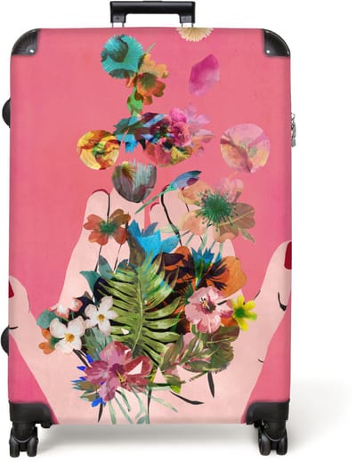 NoBoringSuitcases.com® - Koffer groot - Reiskoffer lichtgewicht - Bloemen - Abstract - Roze - Kunst - Rolkoffer met 4 wielen - Grote trolley XL - 98 liter bagage