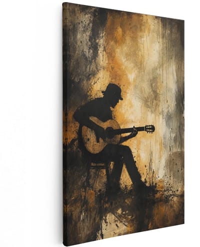 Artaza Canvas Schilderij Gitaarspeler Silhouet - Streetart - Kunst - 40x60 cm - Wanddecoratie Woonkamer - Schilderijen - Muurdecoratie