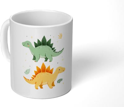 Mok - Koffiemok - Sterren - Stegosaurussen - Blaadjes - Groen - Mokken - 350 ML - Beker - Koffiemokken - Theemok