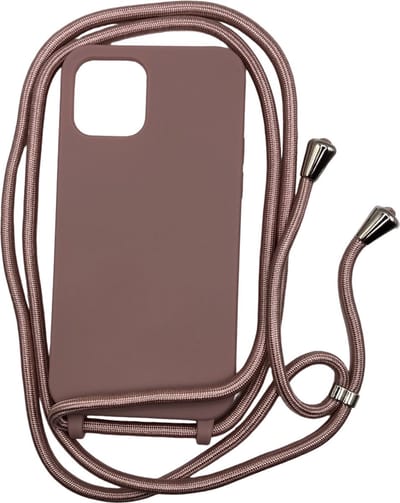 Siliconen Backcover met Koord - Geschikt voor iPhone 12 Pro Max - Premium Kwaliteit TPU Siliconen Hoesje - Oudroze (Past Alleen 12 Pro Max)