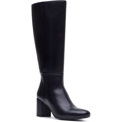 Hush Puppies Oprah Lange Leren Dames Zwarte Hoge Hak Knie Hoge Laarzen