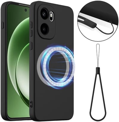 Hoesje geschikt voor OnePlus 15R - Phonesta Royale Liquid Silicone Back Cover met koord - Geschikt voor MagSafe - Zwart