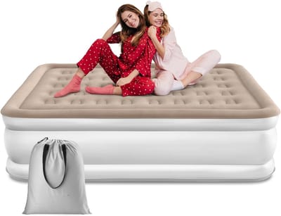 AMA® Luchtbed met Ingebouwde Pomp - Luchtmatrass - Luchtbed - voor 2 Personen - Zelfopblazend - Wit/Beige - 203-152x40cm