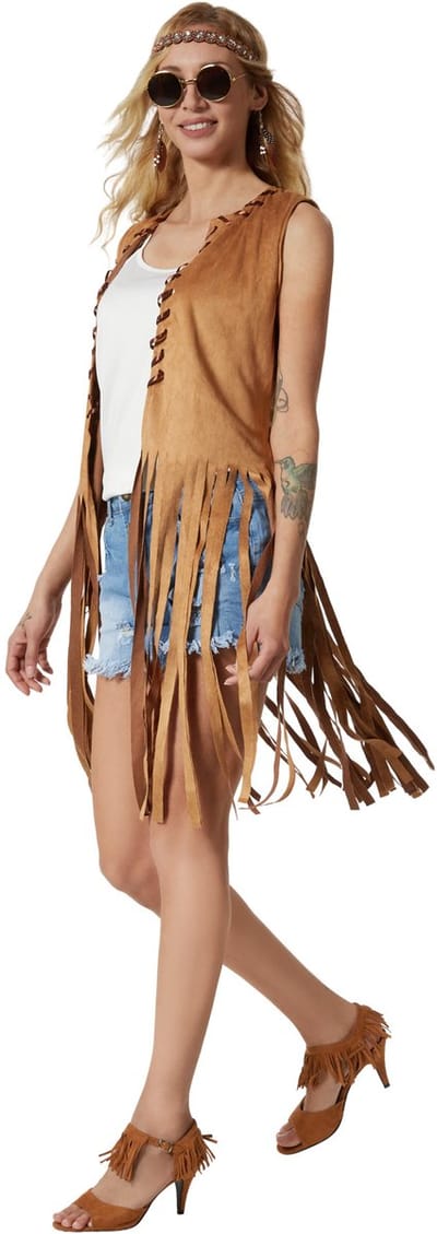 dressforfun - dameskostuum hippie vest - L - Verkleedkleding carnaval - Halloween - Verkleden - Feestkleding - Carnavalskleding - Feest - Partykleding