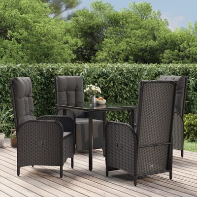 vidaXL - 5-delige - Tuinset - met - kussens - poly - rattan - zwart
