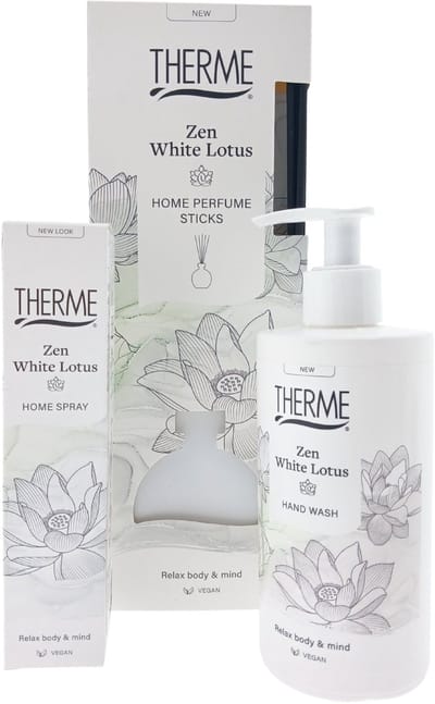 Therme Zen White Lotus Home Cadeauset – Geurstokjes, Homespray & Handzeep – Wellness Cadeau voor Iedereen