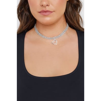 Yours Chokerketting Met Harthanger En Diamantjes In Zilversize One Size