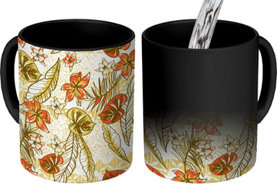 Magische Mok - Foto op Warmte Mokken - Koffiemok - Vintage - Bloemen - Bladeren - Hawaii - Patroon - Magic Mok - Beker - 350 ML - Theemok