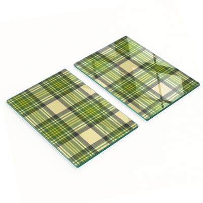 Decoratieve snijplanken van gehard glas met groen rasterpatroon, 2x40x52 cm
