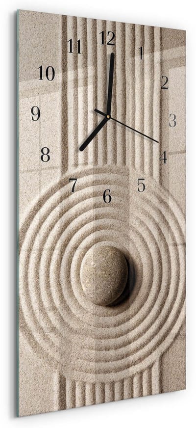 Tulup Wandklok - Steen Glazen Klok Met Print - 30x60 cm - Bruin Moderne Glazen Wandklok - Zwarte Handen - Rechthoekige Wandklok - Wandklok Glas Met Motief - Decoratieve Glazen Klok