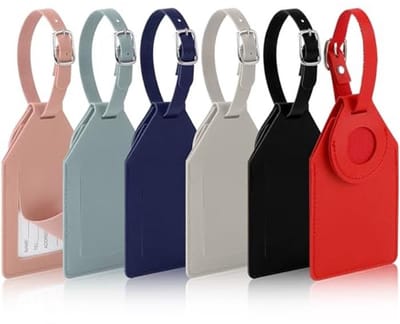 Thijox - 6 Stuks Etiketten voor Vliegtuigkoffer - PU Kofferlabels met AirTag Beschermkap - Nametag Bagagelabel voor Tassen, Koffers en Rugzakken