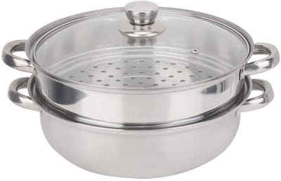 Store_8 - Voedsel-stoompanset - Roestvrij staal - Efficiënt koken - Zilver - Dubbele ketel - Geschikt voor gezinsmaaltijden - 27 cm