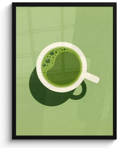 Poster in lijst - Fotolijst 50x70 cm - Posters - Minimalistisch - Kopjes - Matcha -Groen - Posterlijst zwart - Decoratie - Wanddecoratie woonkamer - Muurdecoratie slaapkamer