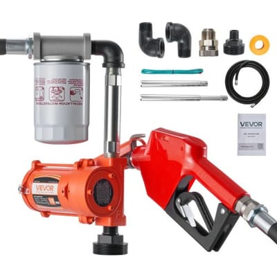 VEVOR Brandstofoverdrachtpomp, 12 V Dc 10 Gpm, Draagbare Dieseloverdrachtpompkit, met Automatisch Afsluitende Spuitmond, Afvoerslang, Oververhittingsbeveiliging, Stroomkabel, Explosieveilig, voor Benzine, Diesel En Kerosine