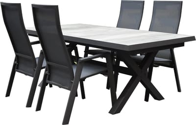Nancy New Delhi dining tuinset uitschuifbaar 204-264x103xH74,5 cm 5 delig verstelbaar