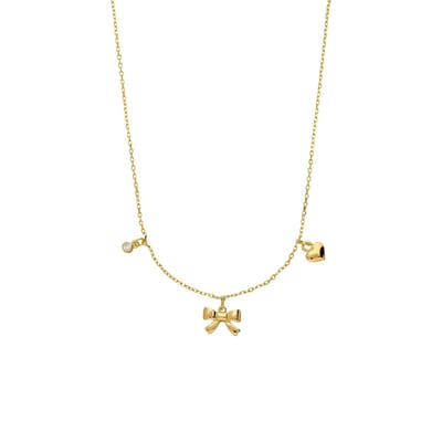 Lucardi Kinder Zilveren goldplated ketting met strik - Ketting - 925 Zilver - Goudkleurig - 40 cm