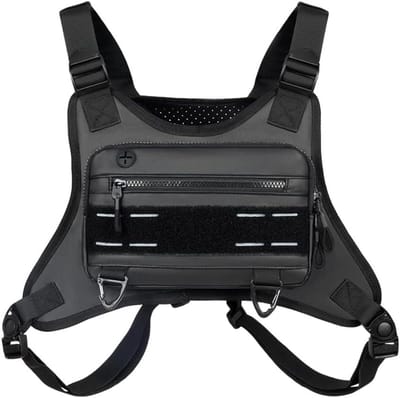 Thijox - Tactische Borsttas met Hoofdtelefoonaansluiting, Ademend, Reflecterende Strepen, Draagbare Haken - Ideaal voor Workout, Fietsen, Wandelen en