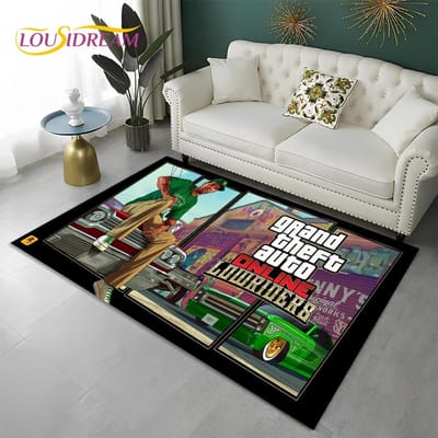 Grand Theft Auto Games 3D GTA Gamer Tapijt Vloerkleed voor Thuis Woonkamer Slaapkamer Bank Deurmat Decor, Kindergebied Vloerkleed Antislip Vloermat 70x100cm