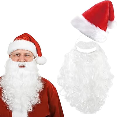 Volledige Santa Claus Kostuum voor Volwassenen met Elastische Baard en Santa Hoed voor Themafeesten en Podiumoptredens - 45 cm Baard, Perfect voor Kerstmis en Verkleedpartijen