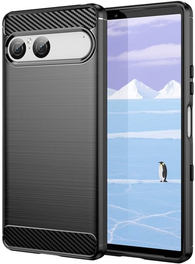 MobyDefend Hoesje - Geschikt voor Sony Xperia 10 VII - TPU Backcover - Geborstelde Metaal & Carbon-Look - Zwart